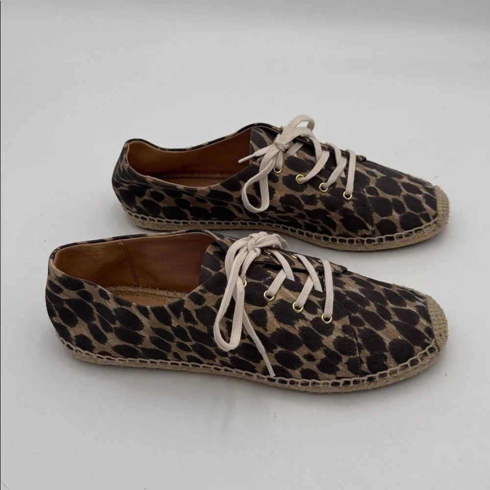 J. Crew Brown Leopard Espadrille canvas Sneakers women 10 casual vacation beach